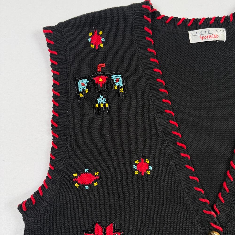 Vintage Cambridge Sports Club Beaded Southwest Black Sweater Vest Size Large - Picture 2 of 8